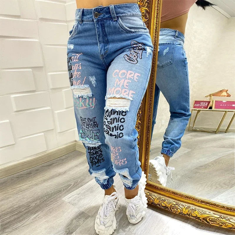 donnafashion.co - אופנת נשים - ג'נסים לנשים - מכנס ג'ינס TEXTED