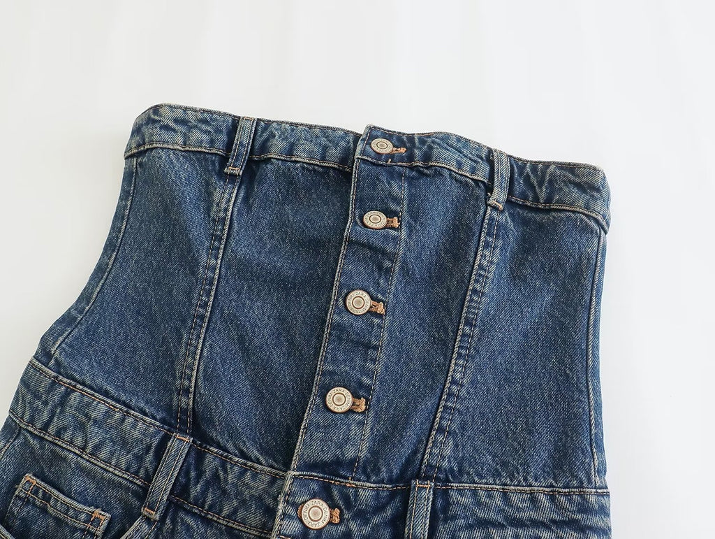 שמלת סטרפלס ג'ינס מקסי