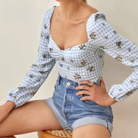 donnafashion.co - אופנת נשים - חולצות נשים - טופ Blue Tartan